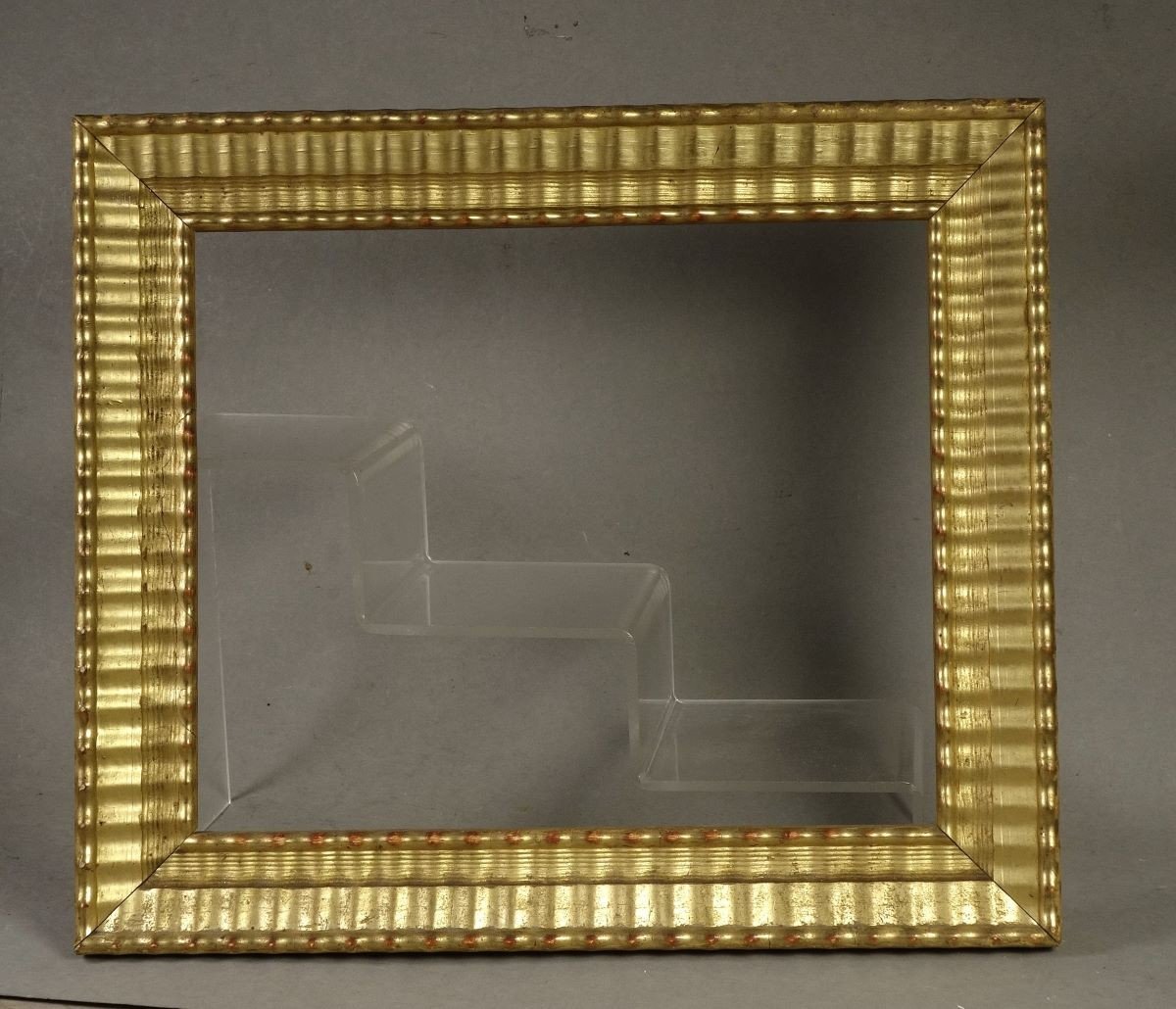 19th Century Baguette Frame With Gold Gilded Godrons Motif Rebate: 22.5 X 27.5 Cm-photo-2