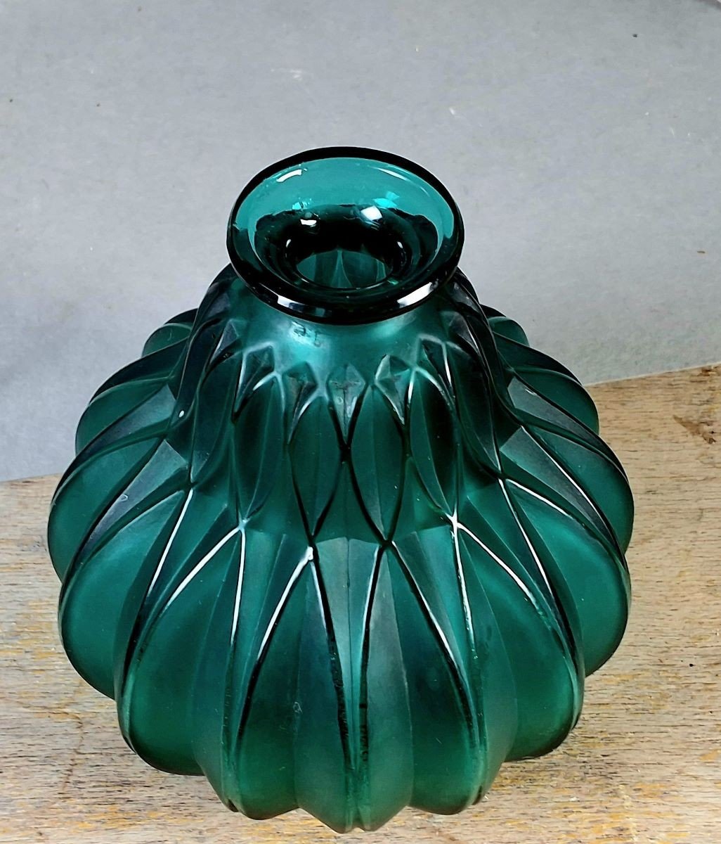 Small Sabino Art Deco Vase Emerald Green Height: 13 Cm-photo-2