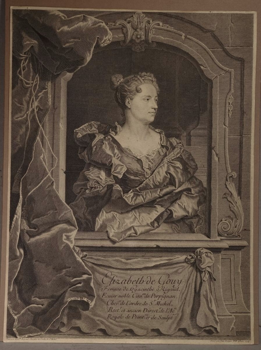 Portrait Of Elisabeth De Gouy Engraving By Johann Georg Wille Dated 1743