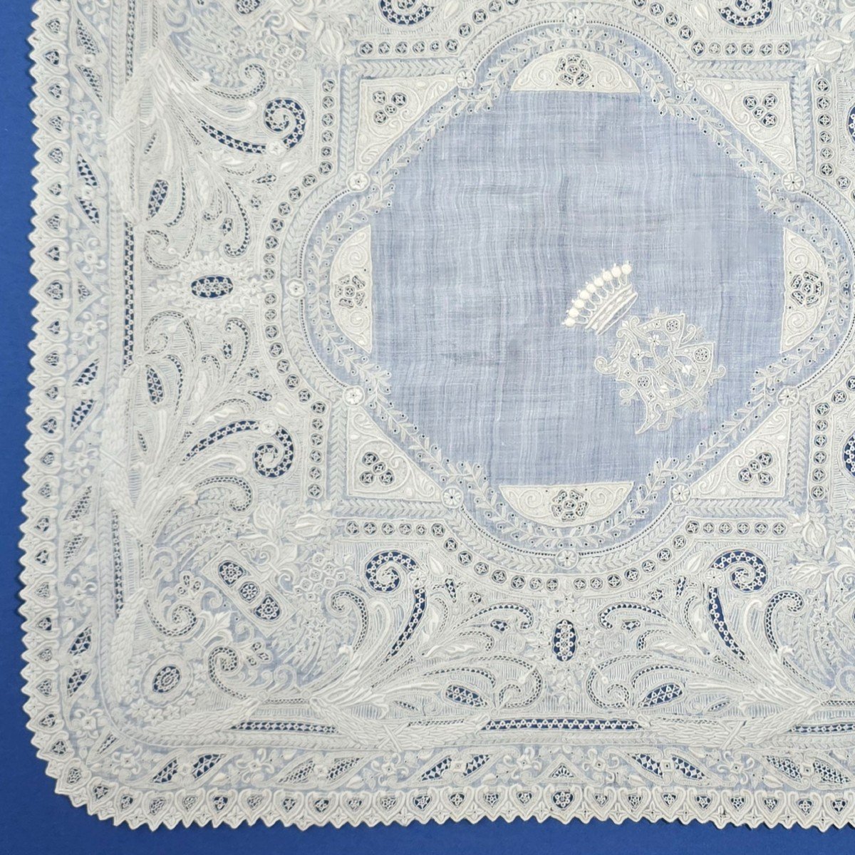 19th Century Count's Crown Wedding Handkerchief-photo-2