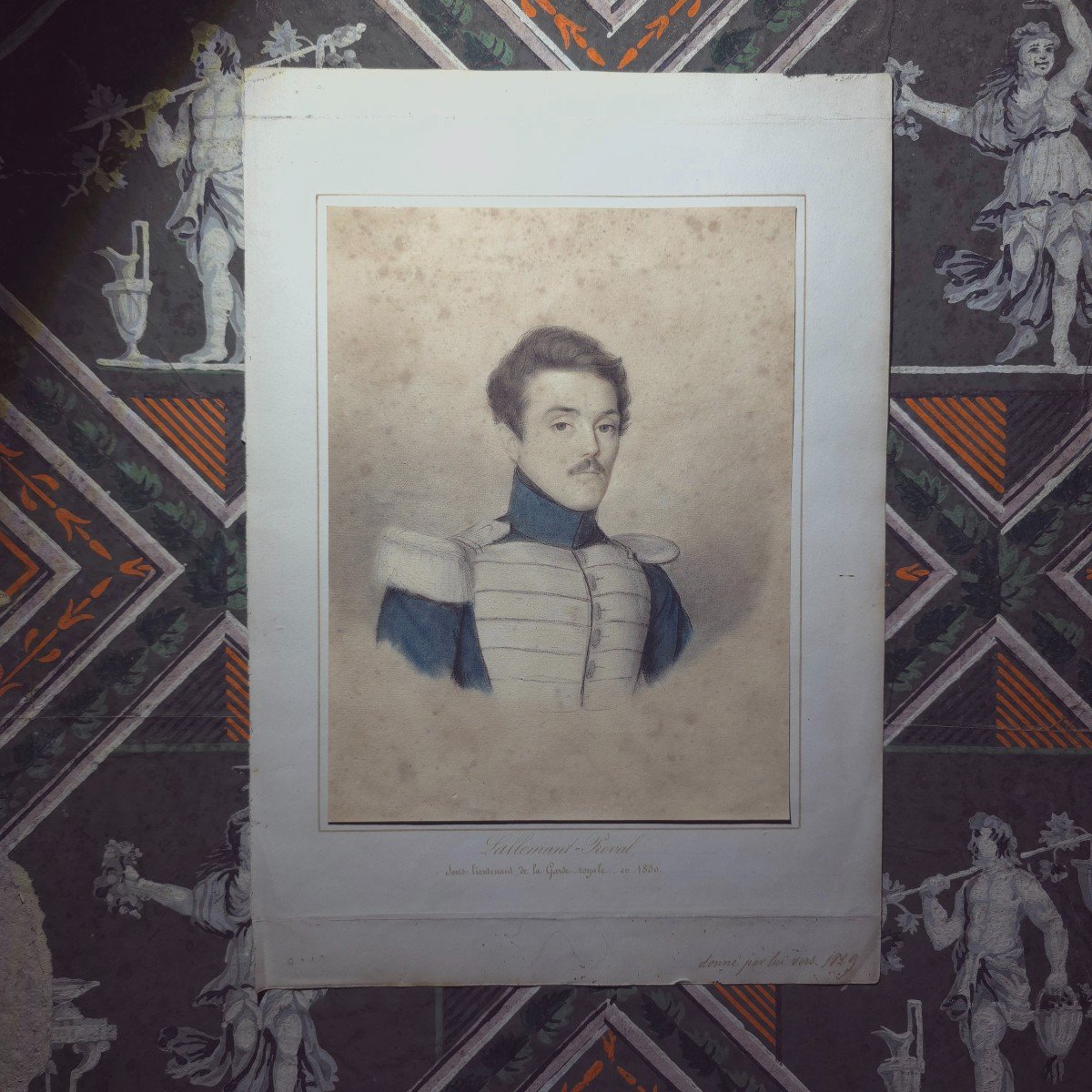 Lieutenant Pieval Garde Royale 1830 Portrait Dessin