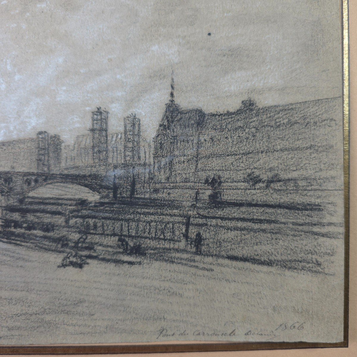 Alfred-alexandre Delauney (1830-1894)  Vue De Paris Pont Du Carrousel bords de Seine Le Louvre-photo-2