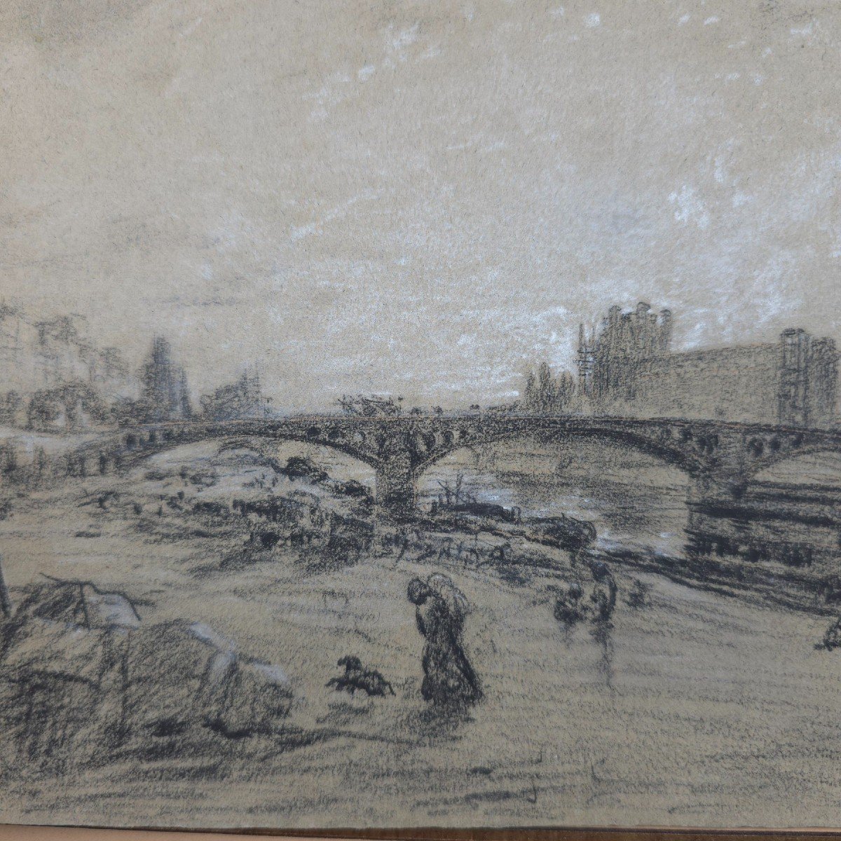 Alfred-alexandre Delauney (1830-1894)  Vue De Paris Pont Du Carrousel bords de Seine Le Louvre-photo-3