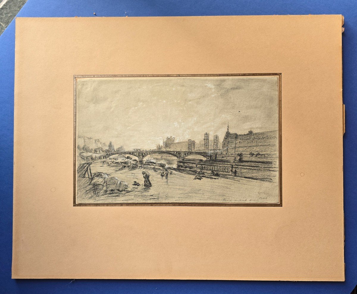 Alfred-alexandre Delauney (1830-1894)  Vue De Paris Pont Du Carrousel bords de Seine Le Louvre-photo-1