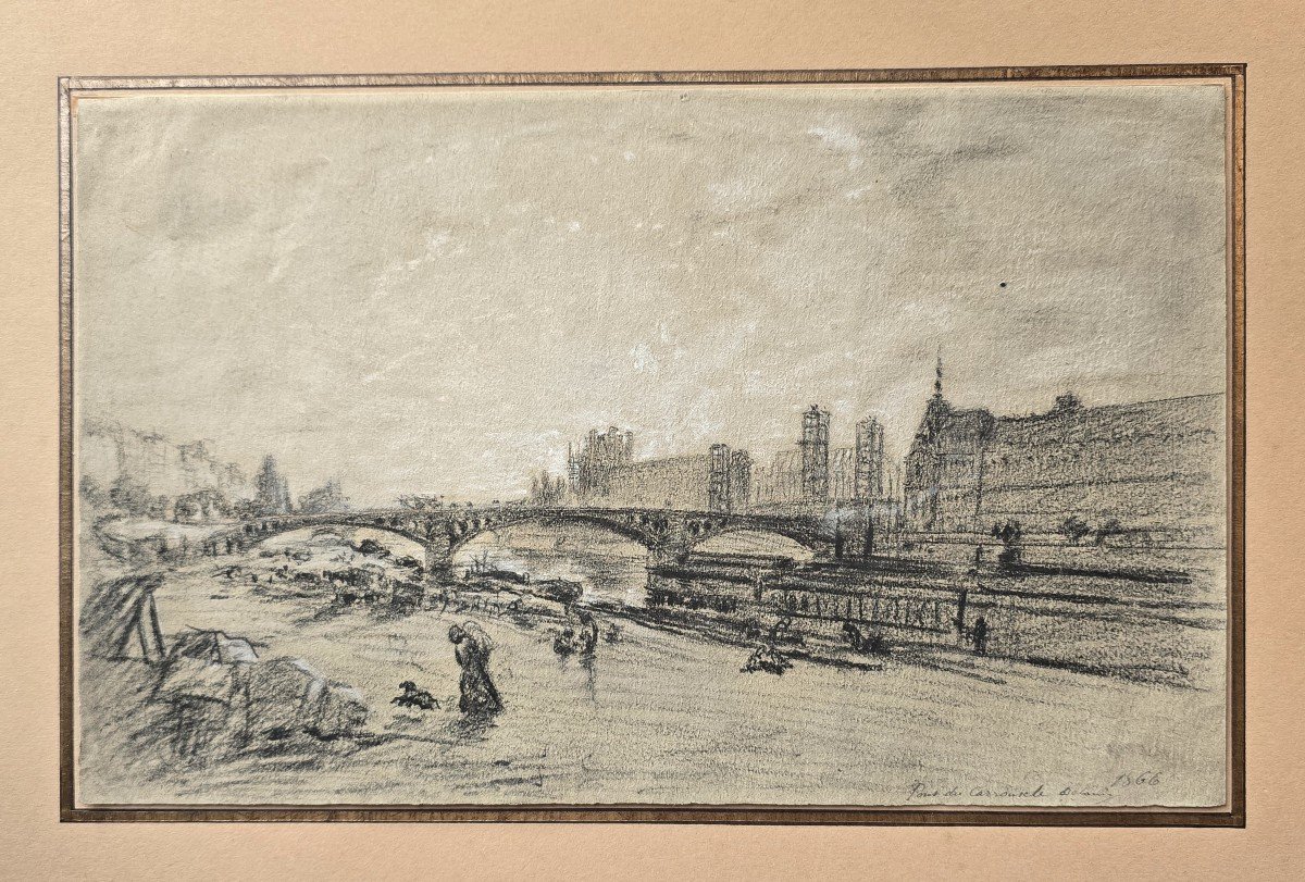 Alfred-alexandre Delauney (1830-1894)  Vue De Paris Pont Du Carrousel bords de Seine Le Louvre