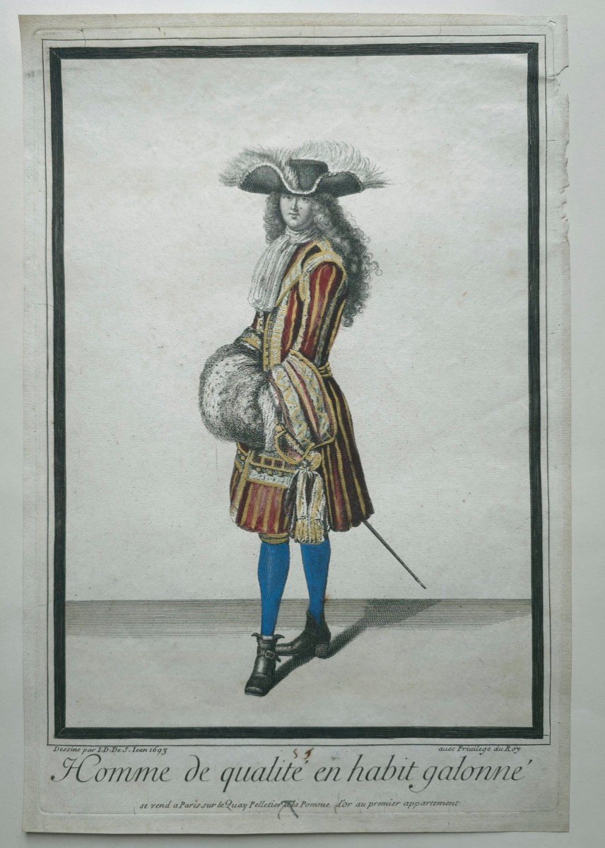 Gravure De Mode XVIIe Homme De Qualité Habit Galonné De Saint Jean 1693