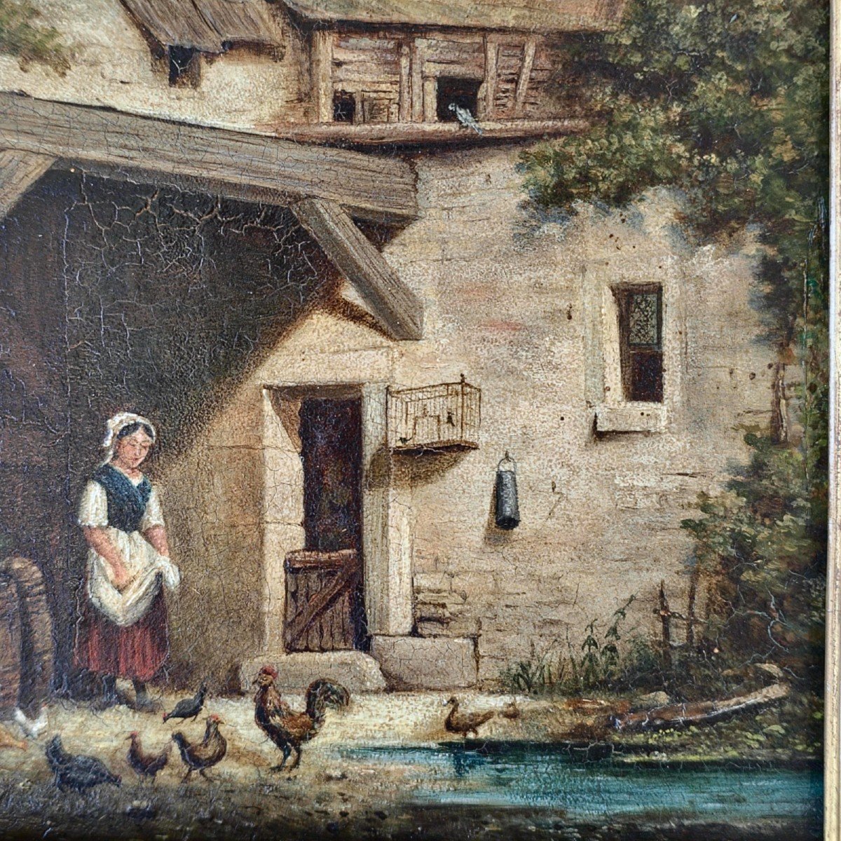 Farmyard Small Painting Late 19th Century-photo-3