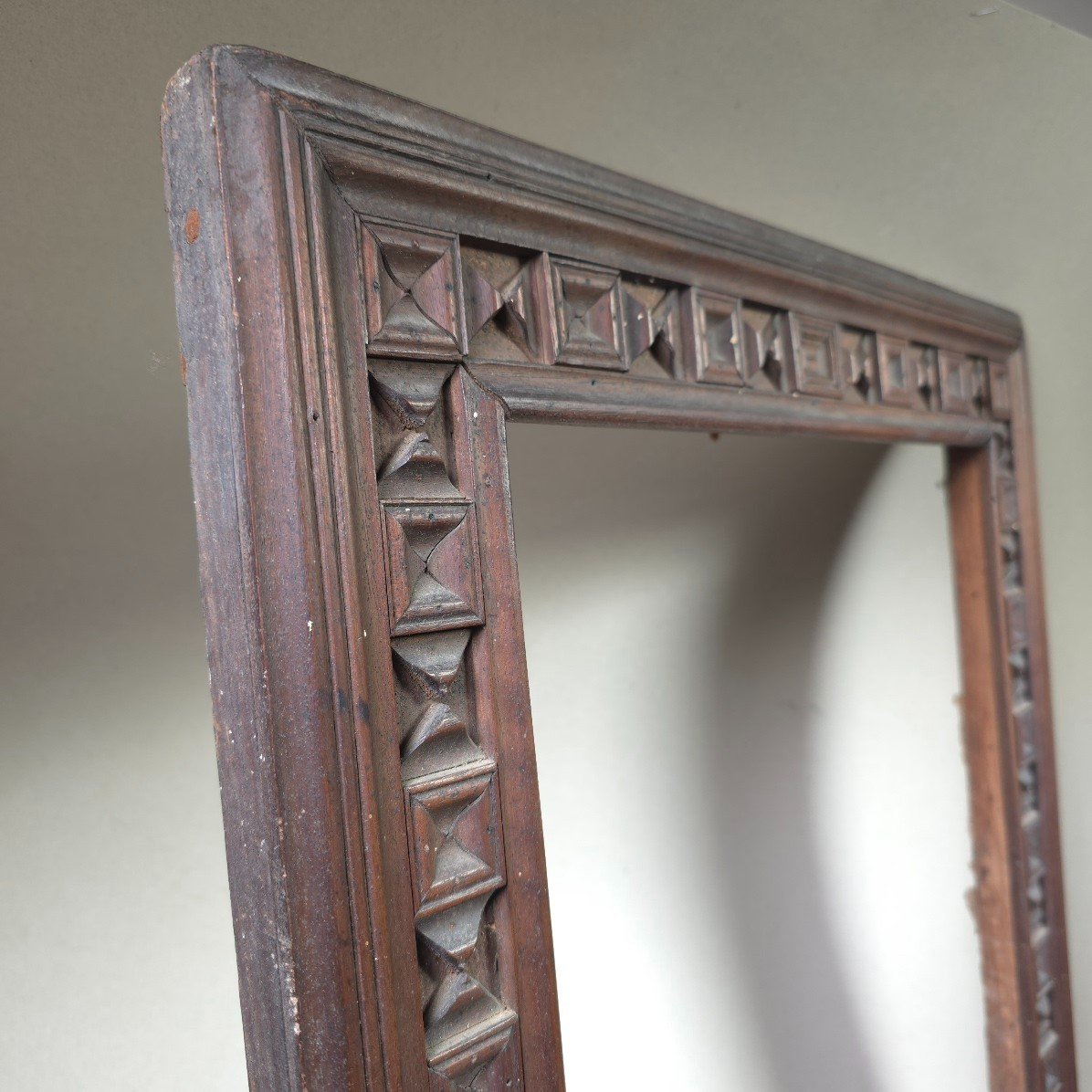 19th Century Carved Wood Frame Geometric Decor Rebate: 44.5 X 36 Cm-photo-2