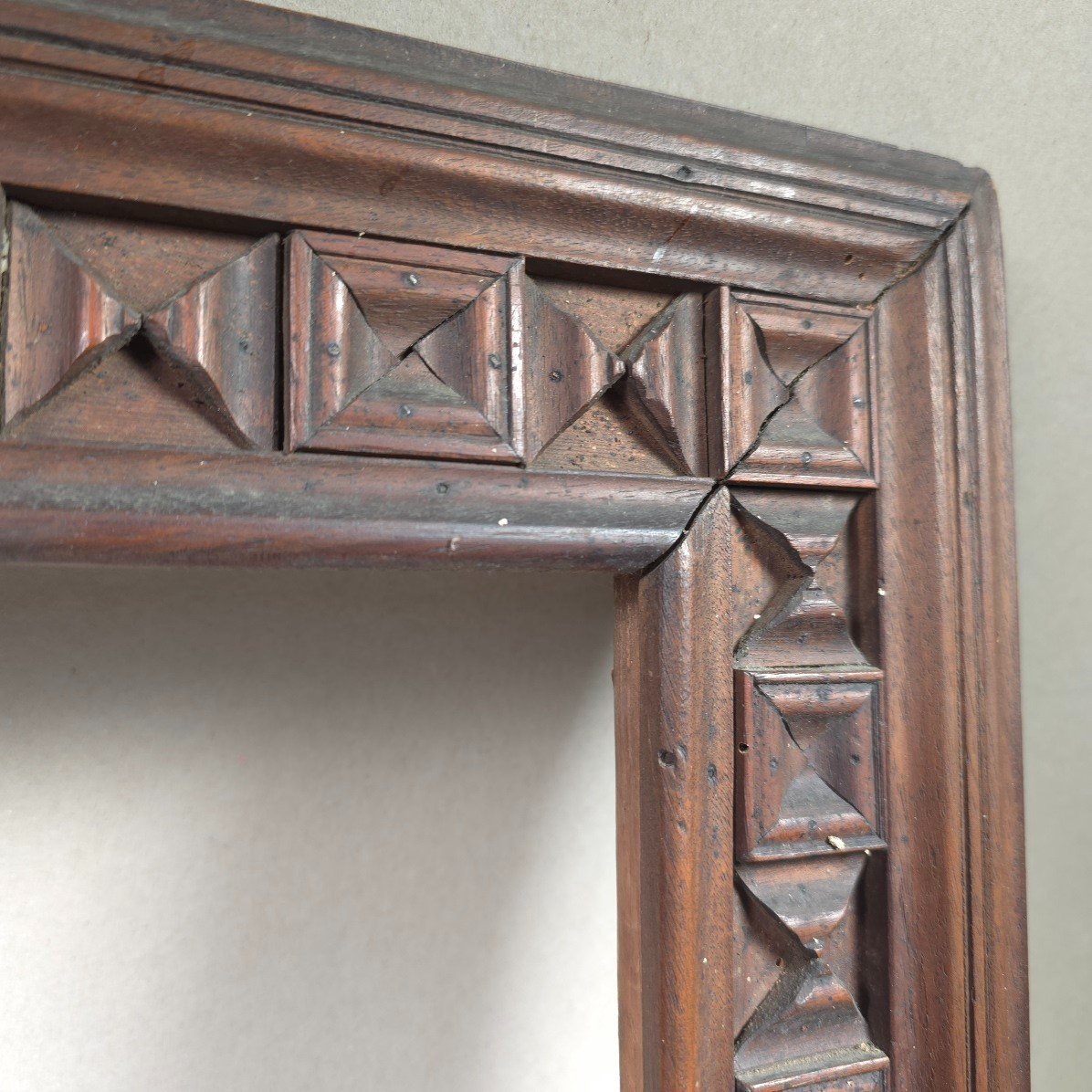 19th Century Carved Wood Frame Geometric Decor Rebate: 44.5 X 36 Cm-photo-3