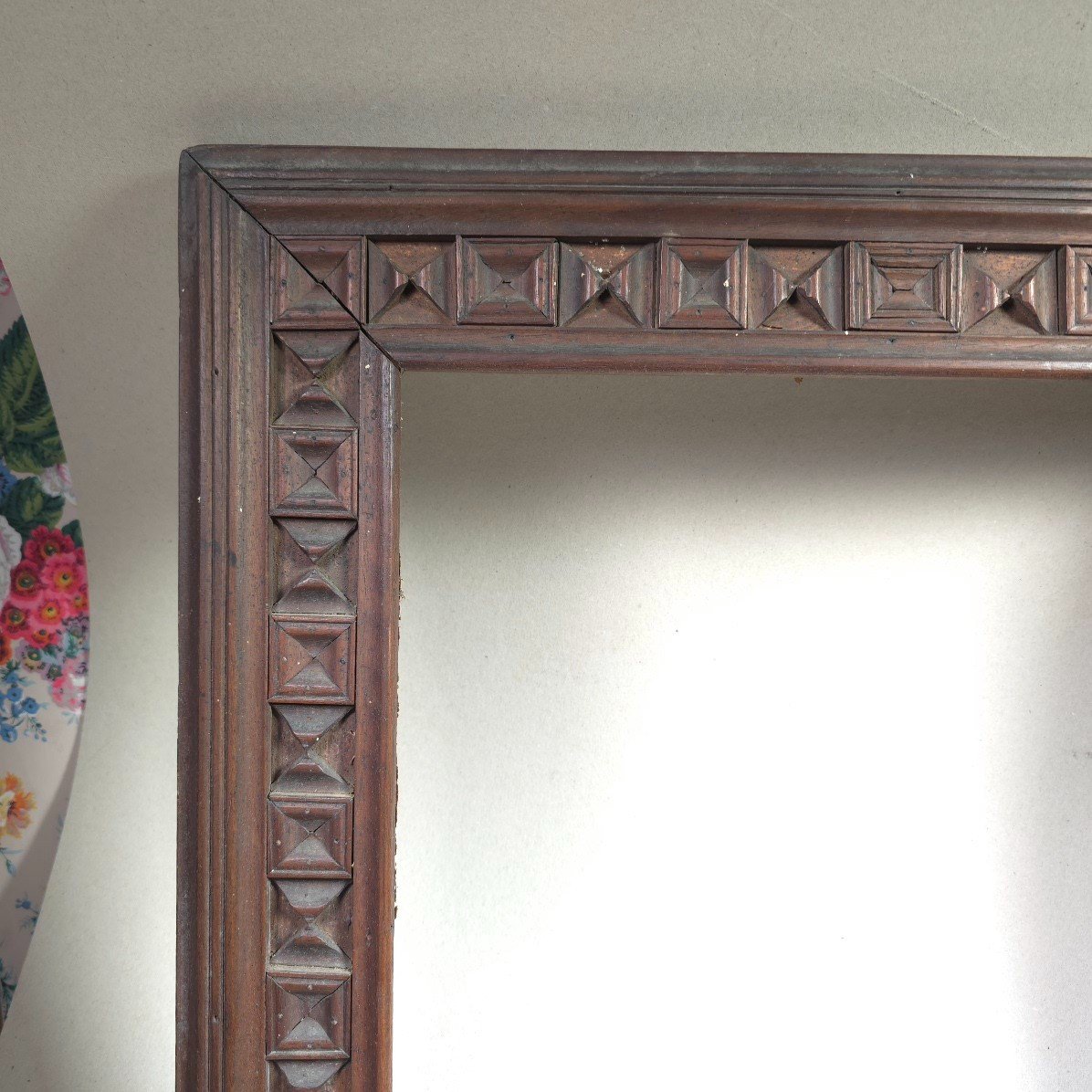 19th Century Carved Wood Frame Geometric Decor Rebate: 44.5 X 36 Cm-photo-2