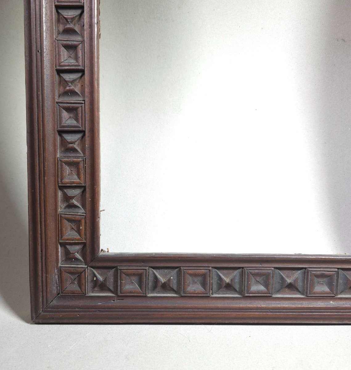 19th Century Carved Wood Frame Geometric Decor Rebate: 44.5 X 36 Cm-photo-3