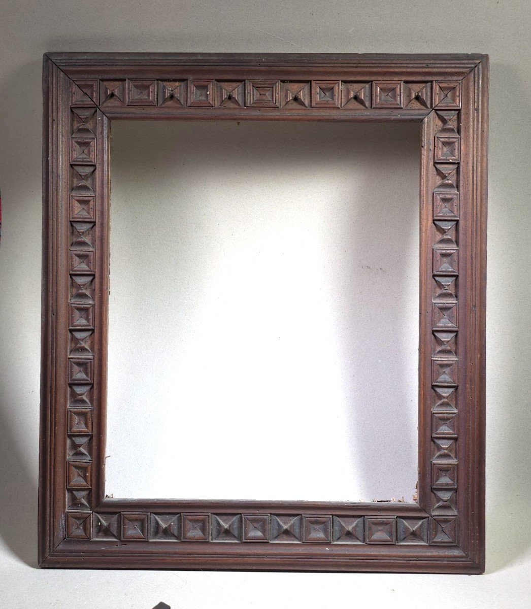 19th Century Carved Wood Frame Geometric Decor Rebate: 44.5 X 36 Cm