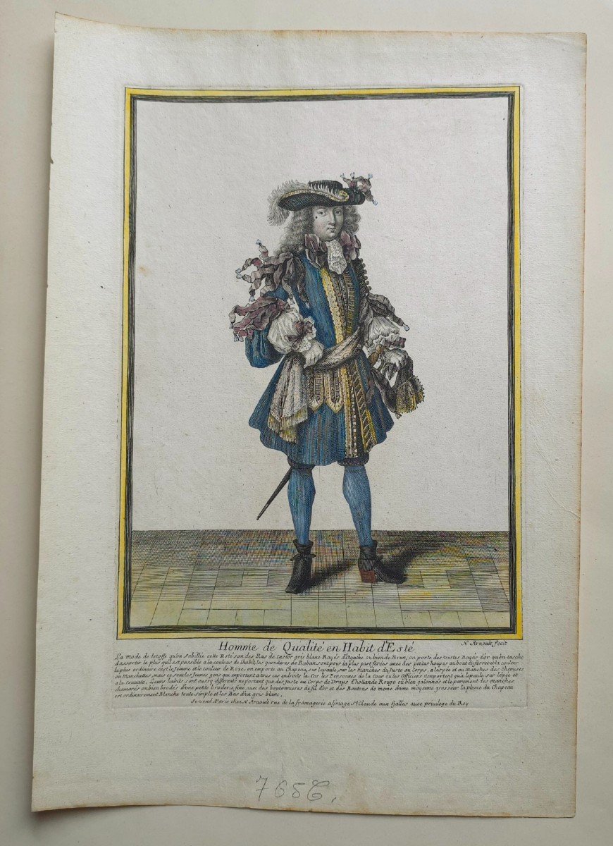 Gravure De Mode XVIIe Homme De Qualité Habit d'Este St Arnoult Fexit  1693