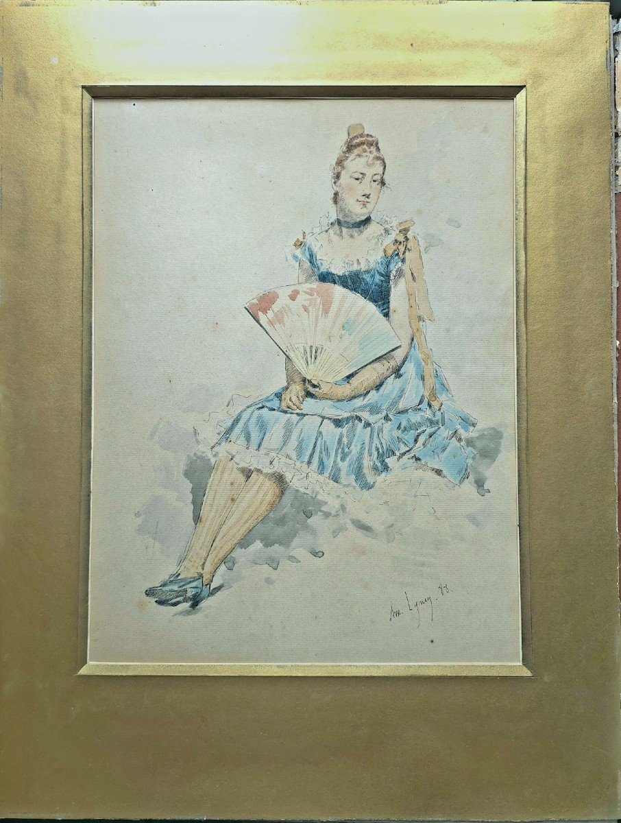 Amédée Lynen  1852 -1938 Femme à l'éventail Aquarelle Circa 1900-photo-2