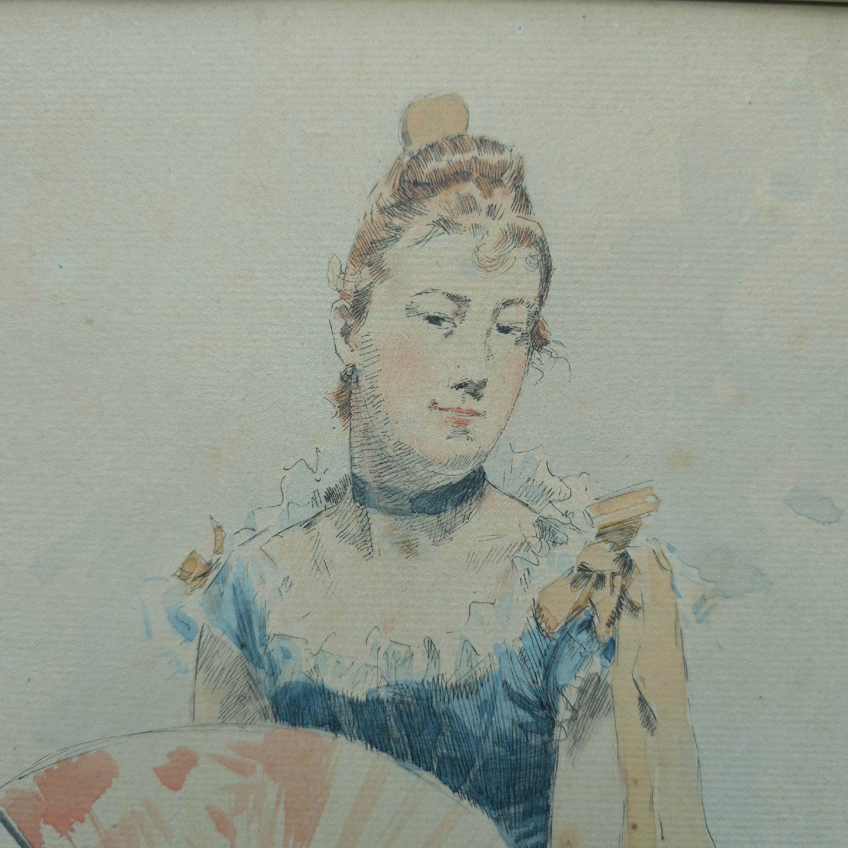 Amédée Lynen  1852 -1938 Femme à l'éventail Aquarelle Circa 1900-photo-3