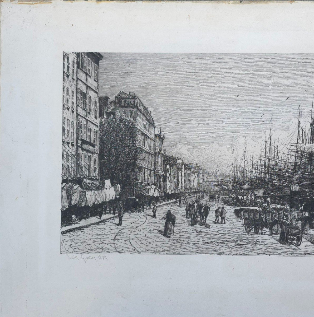 Lucien Gautier Port De Marseille 1882 Estampe Contresigne -photo-2