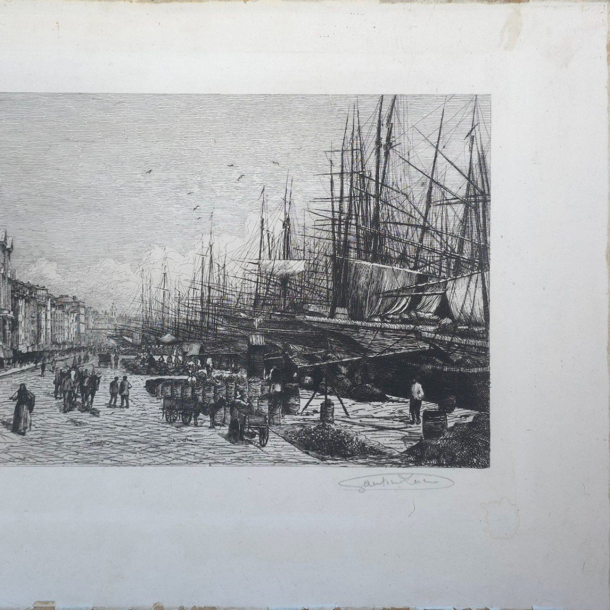 Lucien Gautier Port De Marseille 1882 Estampe Contresigne -photo-3