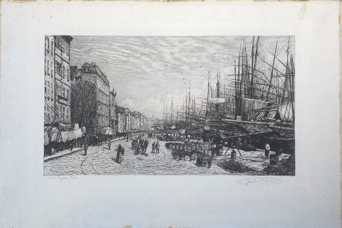 Lucien Gautier Port De Marseille 1882 Estampe Contresigne 