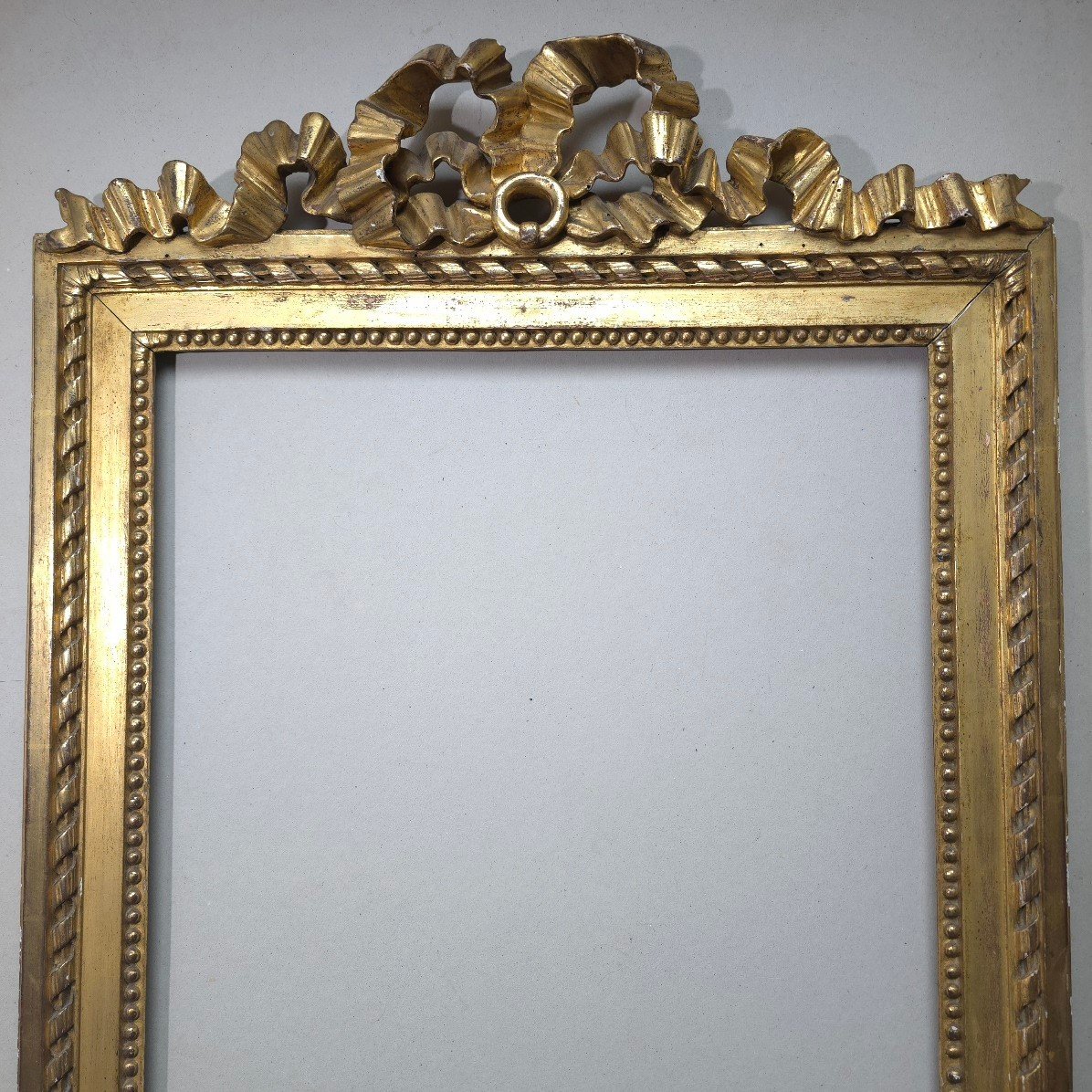 Large 19th Century Golden Frame Pediment Ribbon Knot Louis XVI Style-photo-6