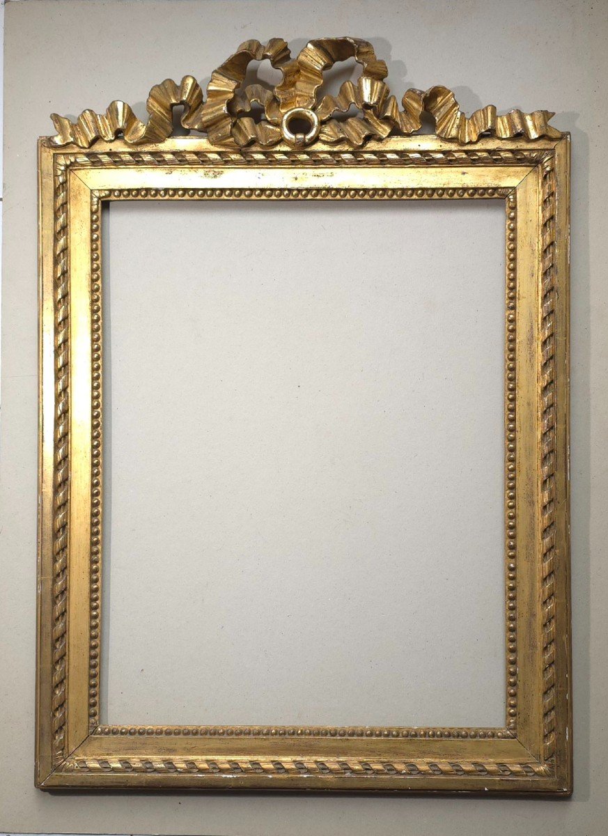 Large 19th Century Golden Frame Pediment Ribbon Knot Louis XVI Style