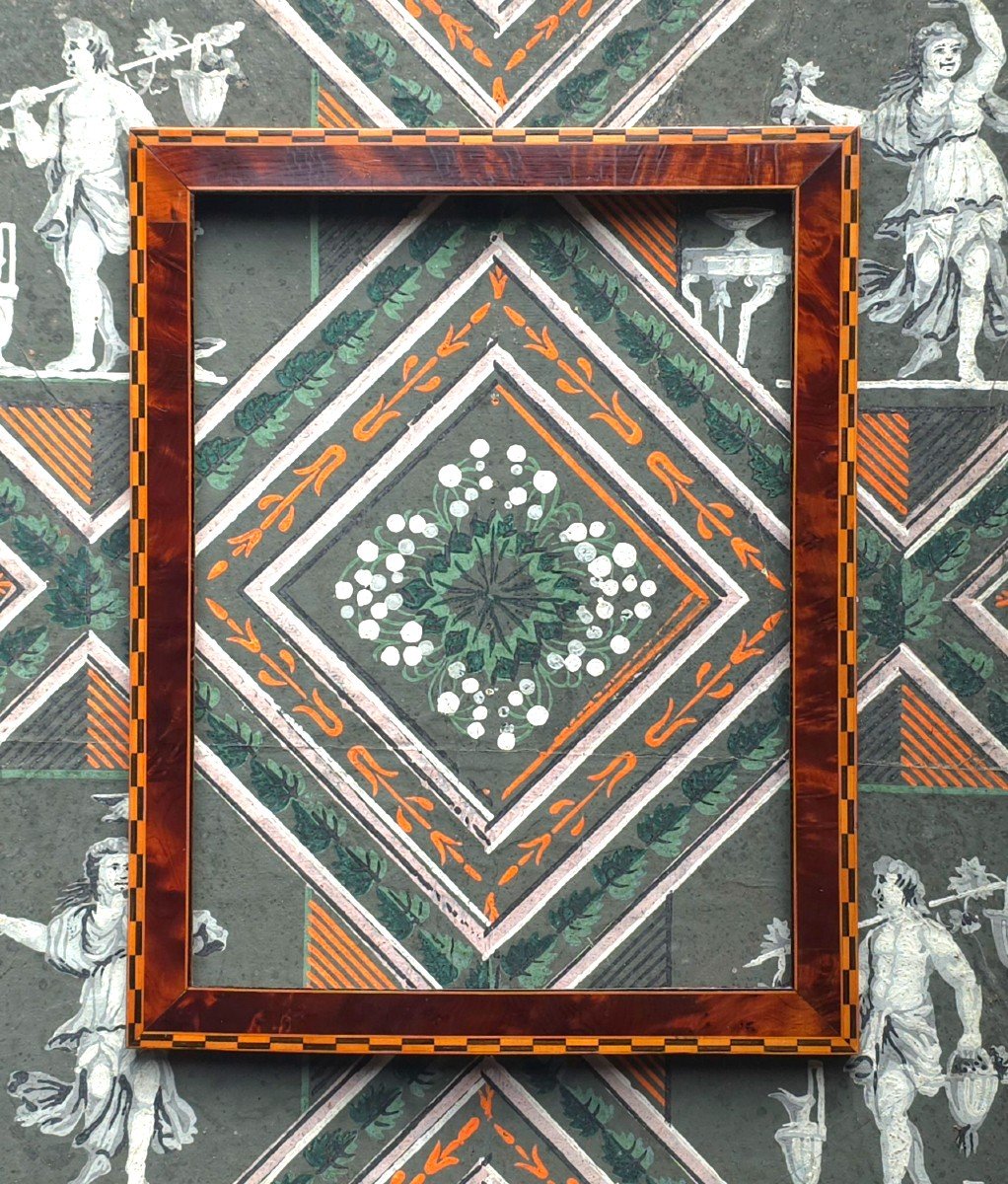 Cadre Art-deco Marqueterie Feuillure : 27 X 29,8 Cm