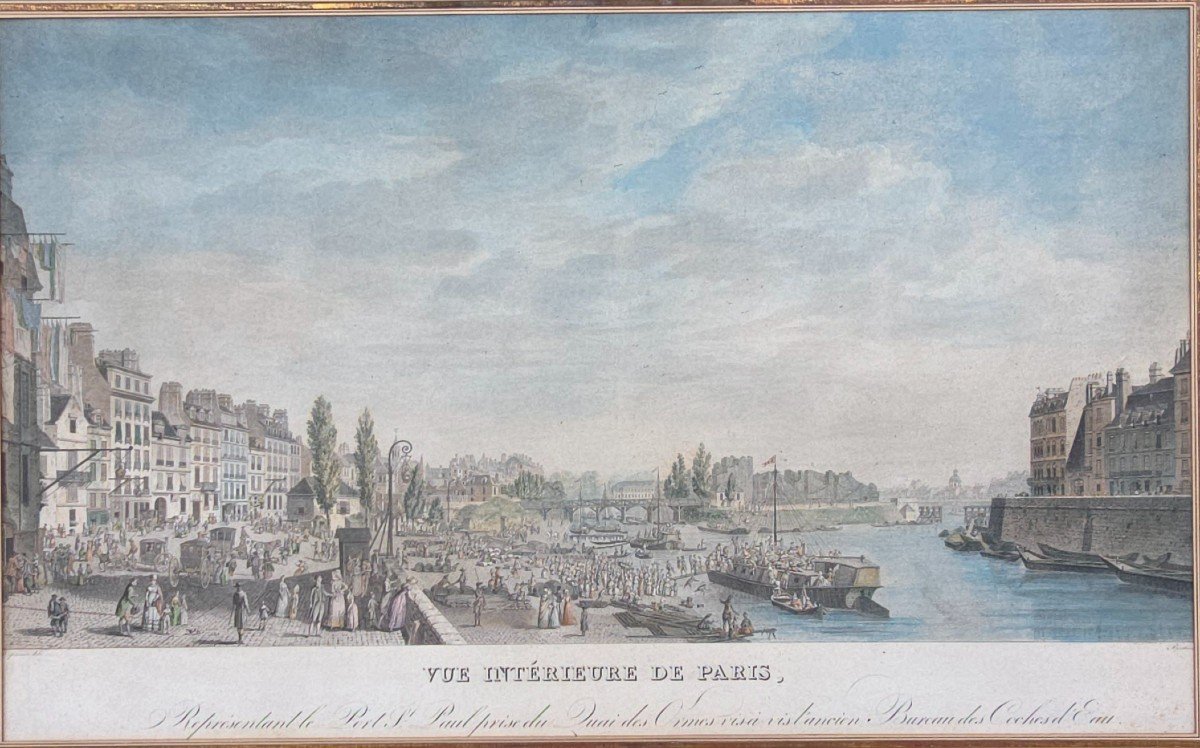 Berthault Pierre-gabriel (1737-1831) After Lespinasse Vue Intérieure De Paris Port Saint Paul -photo-3