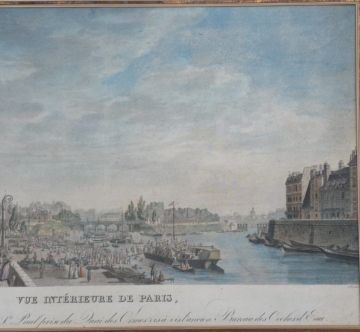 Berthault Pierre-gabriel (1737-1831) After Lespinasse Vue Intérieure De Paris Port Saint Paul -photo-4