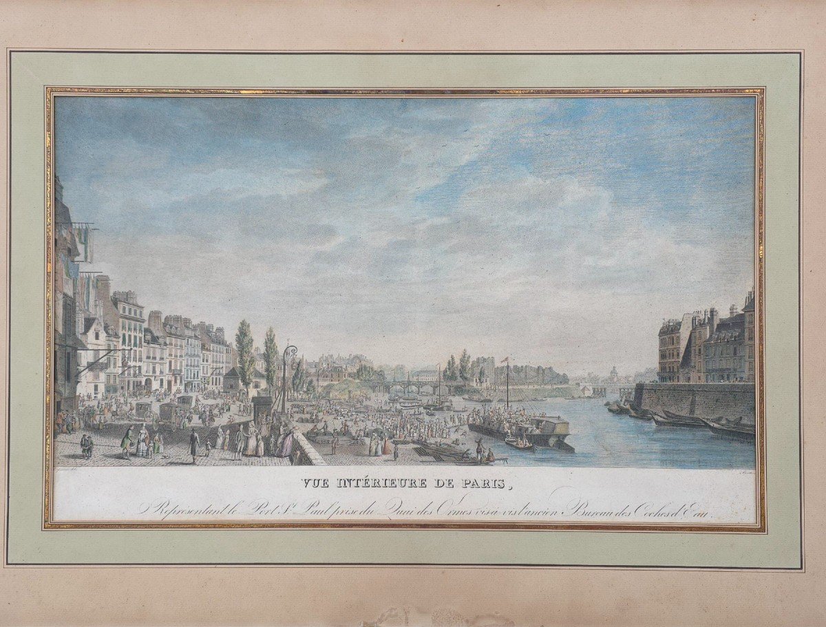 Berthault Pierre-gabriel (1737-1831) After Lespinasse Vue Intérieure De Paris Port Saint Paul 