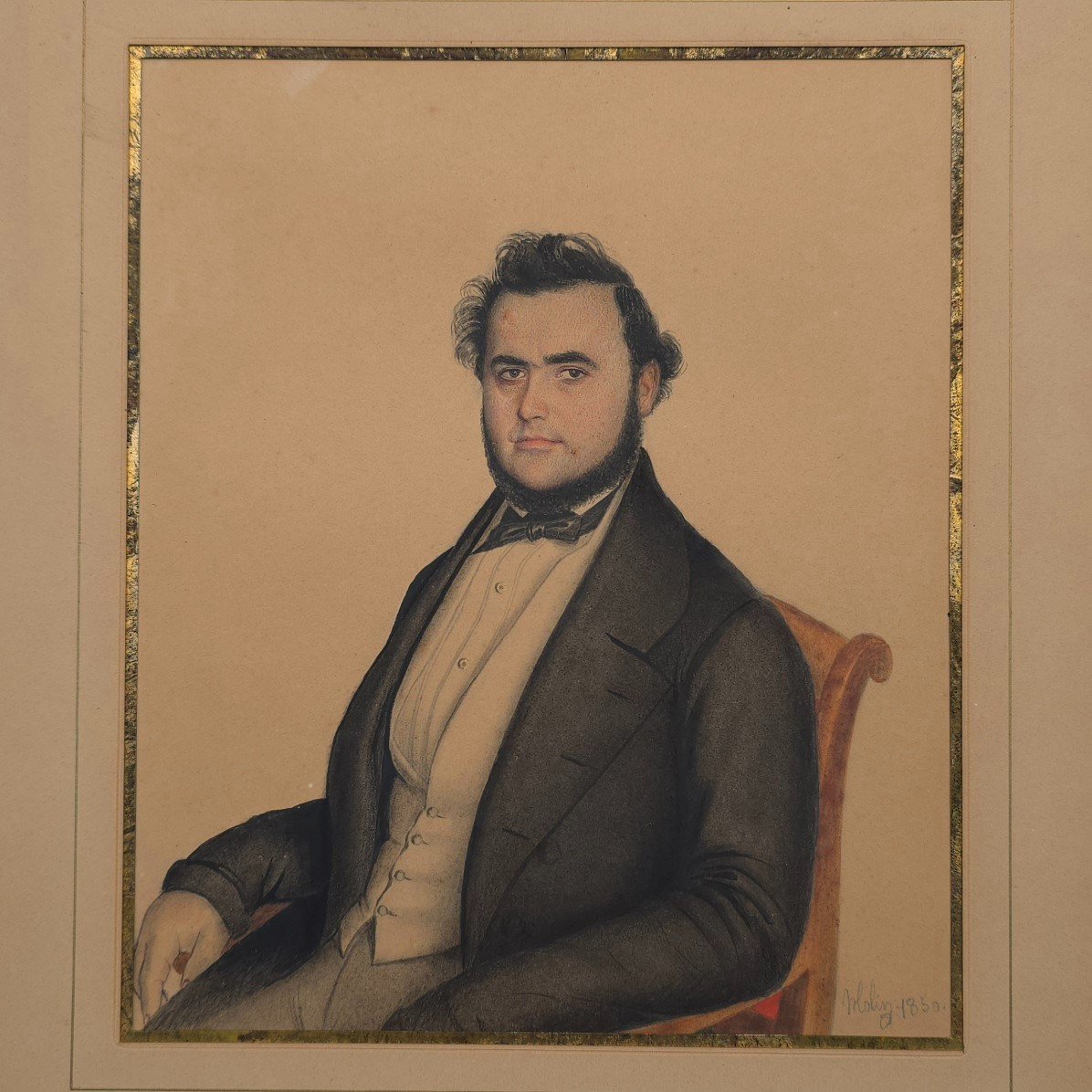 Portrait D’homme  Signé  1850 Aquarelle-photo-2