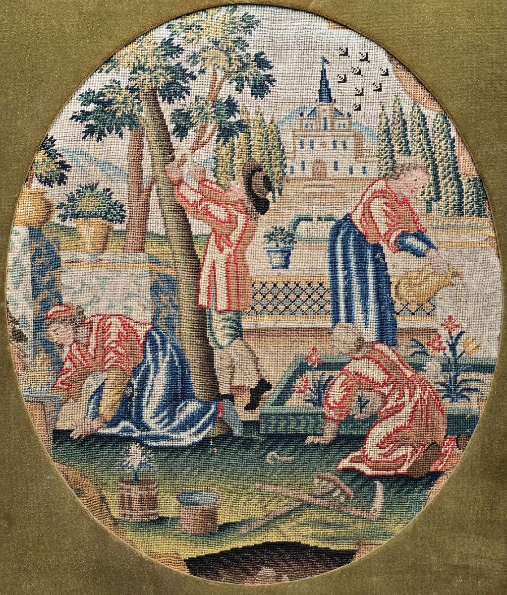 Tapisserie Petit Point XVIIIe Scène De Jardinage