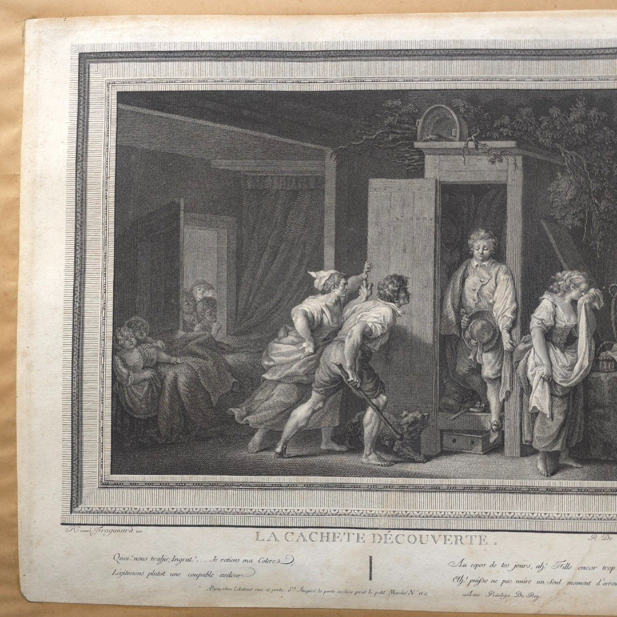 R.de Launay After Fragonard The Discovered Cache 18th Century Print -photo-2