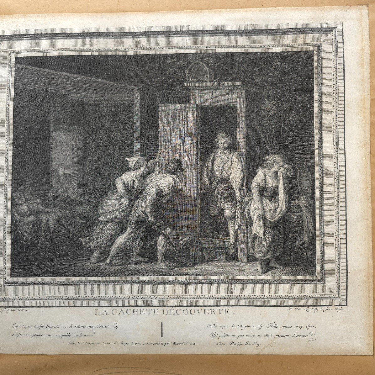 R.de Launay After Fragonard The Discovered Cache 18th Century Print -photo-3