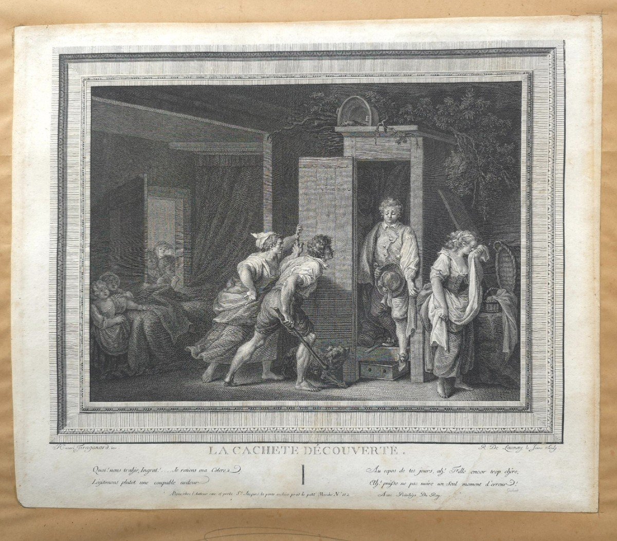 R.de Launay After Fragonard The Discovered Cache 18th Century Print 