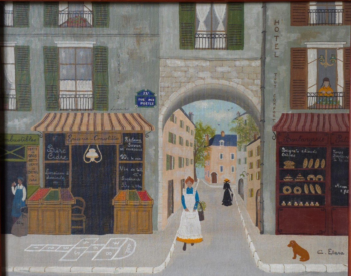 Claudine Ellena XXth The Street Of Poets In Paris Art- Naive -photo-2