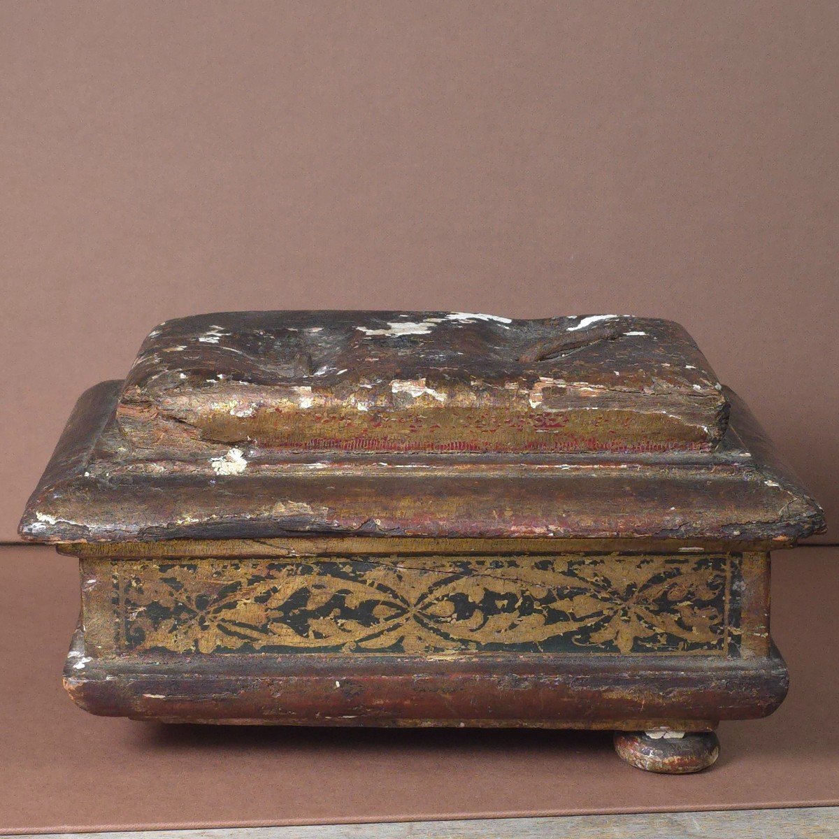 17th Century Polychrome Wooden Base For Sculpture-photo-2