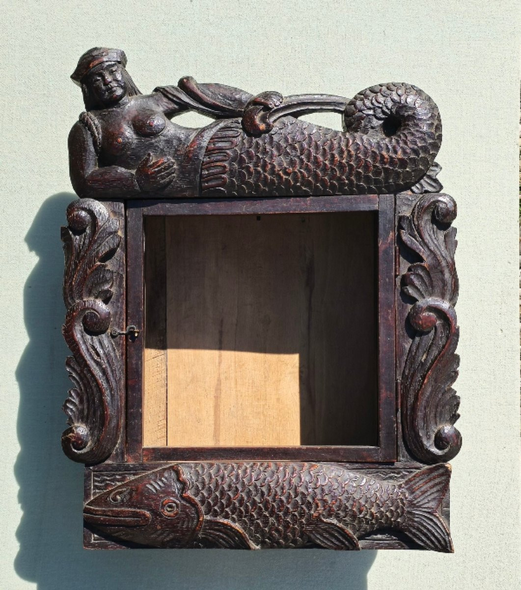 19th Century Carved Wood Marine Allegory Mermaid And Fish Normandy Or Brittany-photo-3