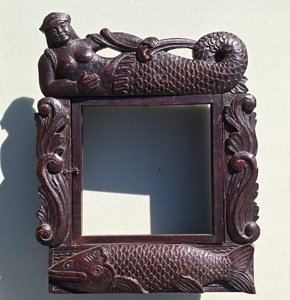 19th Century Carved Wood Marine Allegory Mermaid And Fish Normandy Or Brittany-photo-4