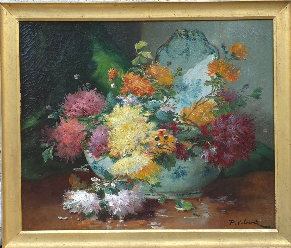 Bouquet Fleurs Signé P. Valmont pseudonyme d'Eugène Cauchois(1850-1911) Toile : 54 X 65 Cm   