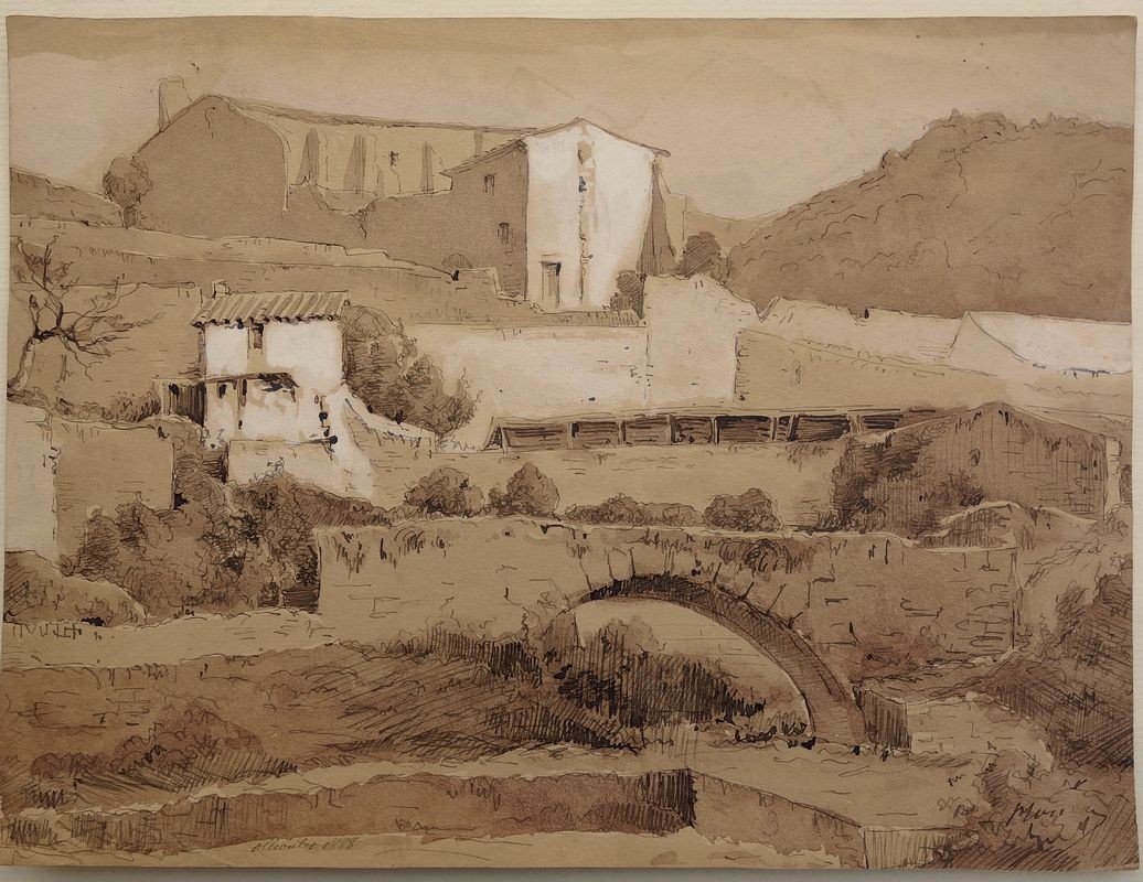 Ollioules Provence Medieval Village Lavis Dated 1888