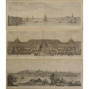 Prints By Niquet And Born "cazan-la Neva-palace De Petterhoff" 3 Prints Eighteenth Russia