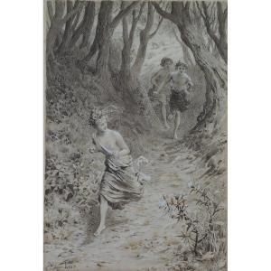 Maurice Leloir (1853-1940) Dessin d' Illustration Encre Et Gouache