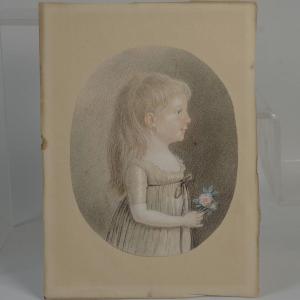 Portrait d'Enfant XVIIIe En Buste De Profil Dessin 