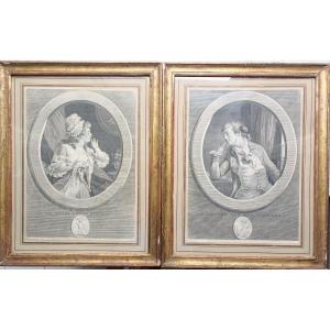 Aug De Saint Aubin "be Discreet" "count On Me" Pair Print Late 18th Century 