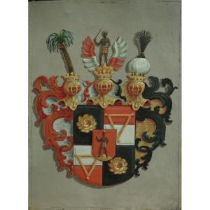 Coat Of Arms Of The Counts Of Kuefstein Austria 1793 Signed On The Reverse 