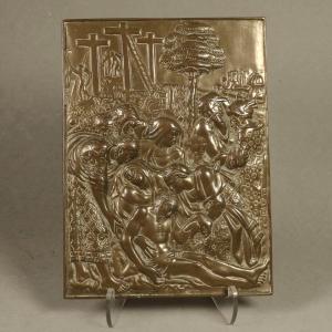 Renaissance Bronze Plaque Deposition Cross After Gf Bonzana 1508-1575 Plaque; 19 X 14 C