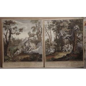 Jbmasse After Jean Cotelle Pair Of 18th Century Prints Mythological Scenes In Color