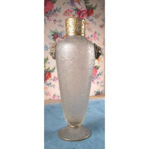 Théodore Legras (1839-1916) Vase Décor Feuille Mimosa H: 30 Cm