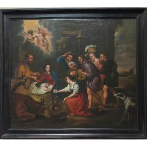 Nativité Tableau XVIIIe Format 49 X 56,5 Cm