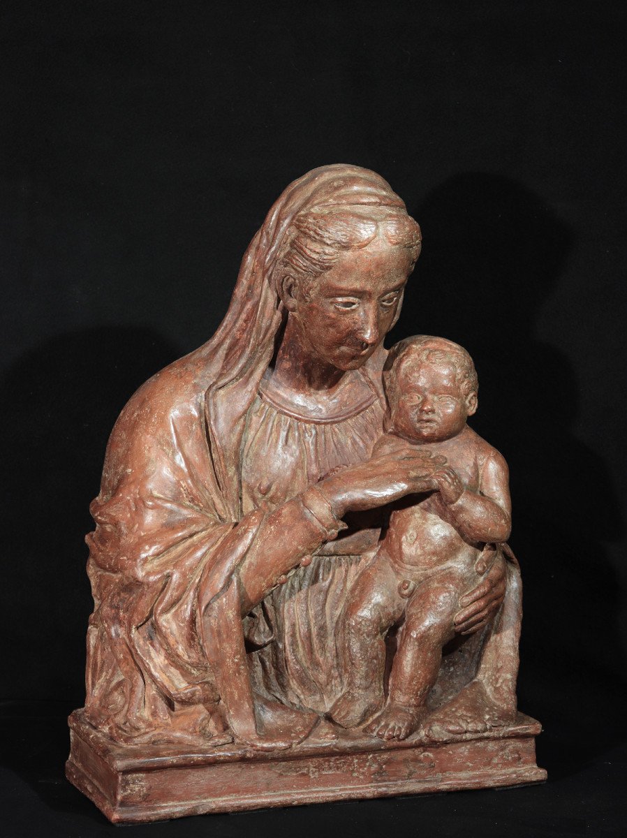 Sculpture En Terre Cuite, Vierge à l'Enfant, Florence, 16e Siècle