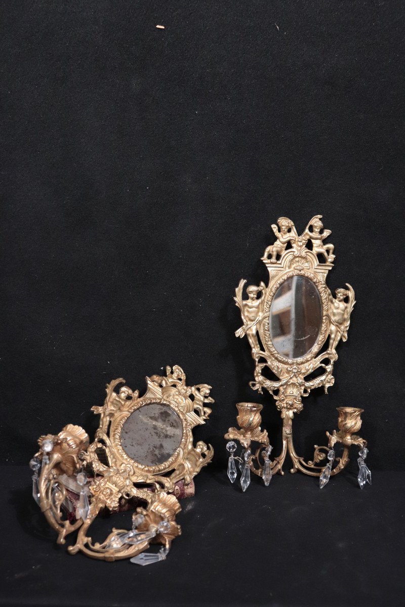 Pair Of Wall Sconces With Mirror, France, Late 19th Century-photo-3